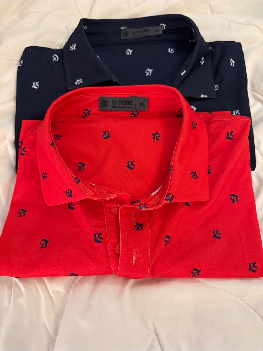 (2) G/FORE Men’s Polo Shirts - Red and Navy with g Logo